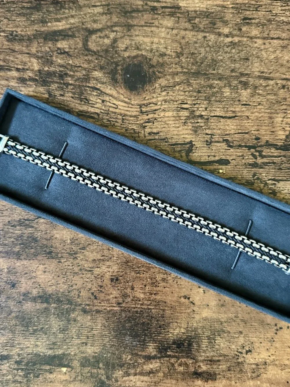 David Yurman Woven Box Chain Bracelet w/ Black Nylon - 8mm - 8.25